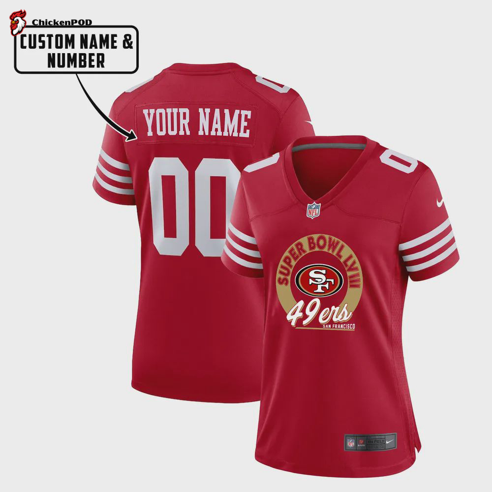 San Francisco 49ers LVIII Champions Unique Game Jersey – Women, Red V28