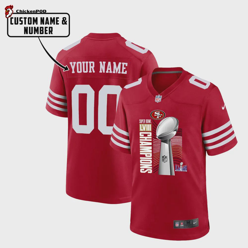 San Francisco 49ers LVIII Champions Firework Game Jersey – Women, Red V29