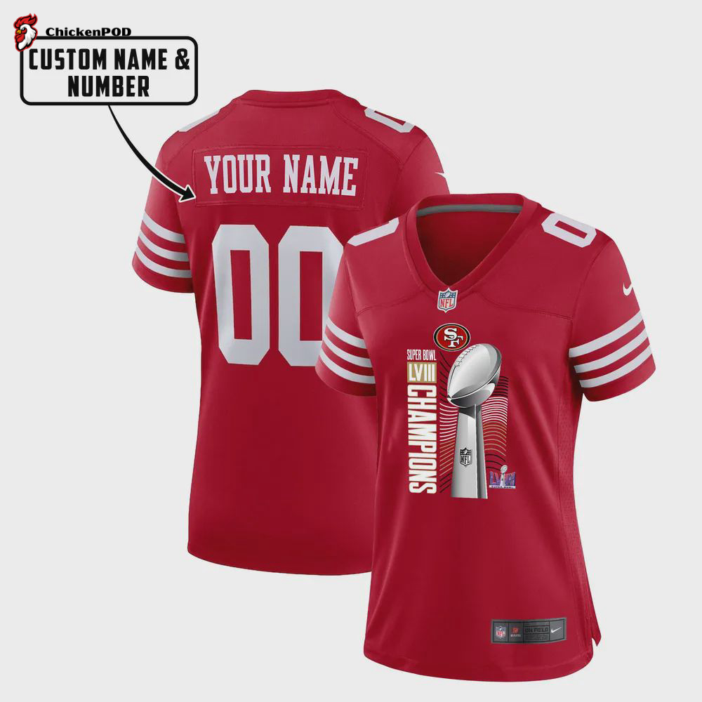 San Francisco 49ers LVIII Champions Unique Game Jersey – Women, Red V28