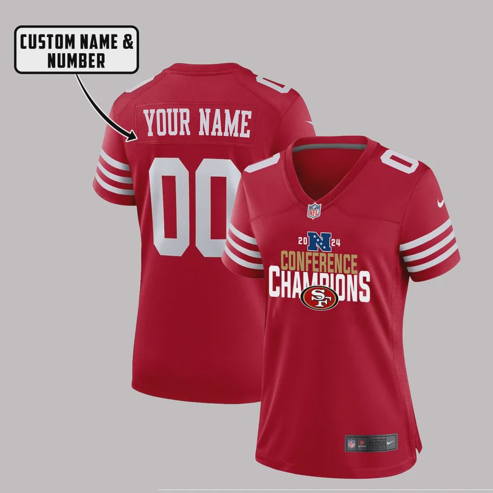 San Francisco 49ers NFC Champions 2024 Game Jersey – Women, Red V35