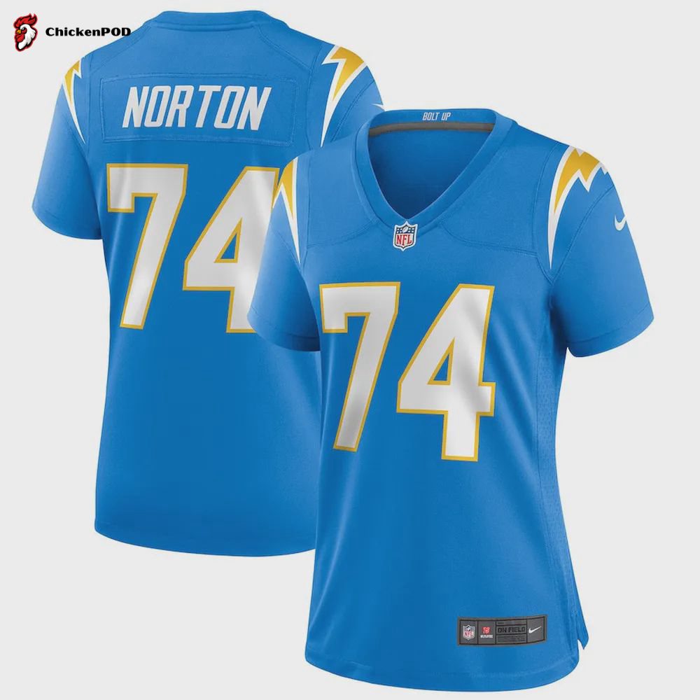 Storm Norton 74 Los Angeles Chargers Women’s Game Jersey – Powder Blue