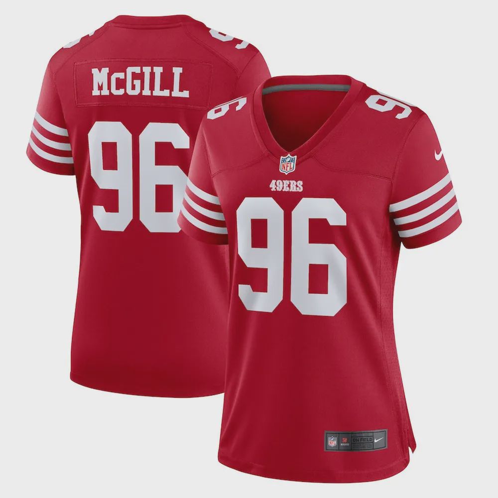 T. McGill 96 San Francisco 49ers Women’s Home Game Player Jersey – Scarlet