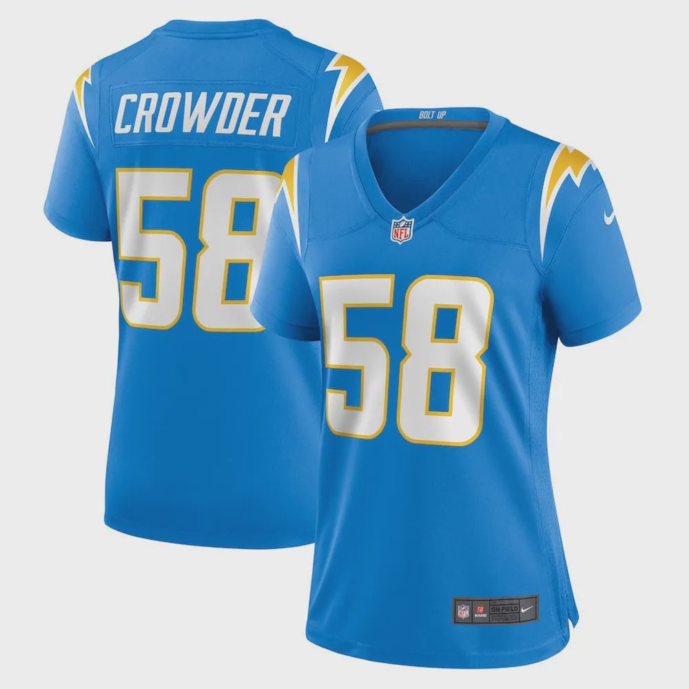 Tae Crowder 58 Los Angeles Chargers Women’s Team Game Jersey – Powder Blue