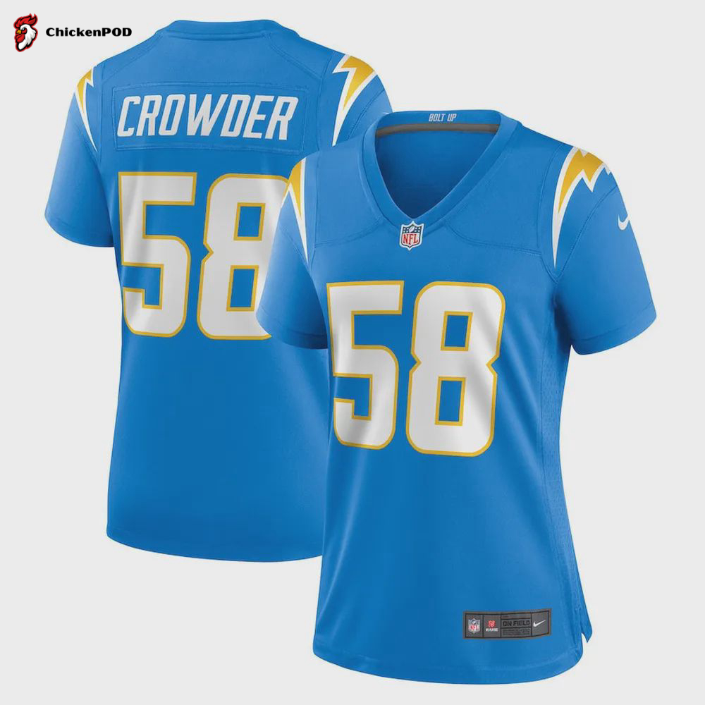 Tae Crowder 58 Los Angeles Chargers Women’s Team Game Jersey – Powder Blue