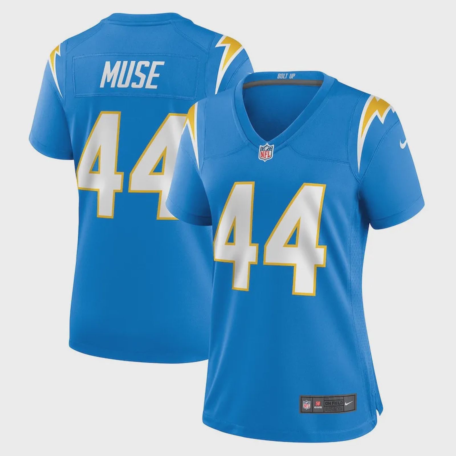 Tanner Muse 44 Los Angeles Chargers Women Team Game Jersey – Powder Blue