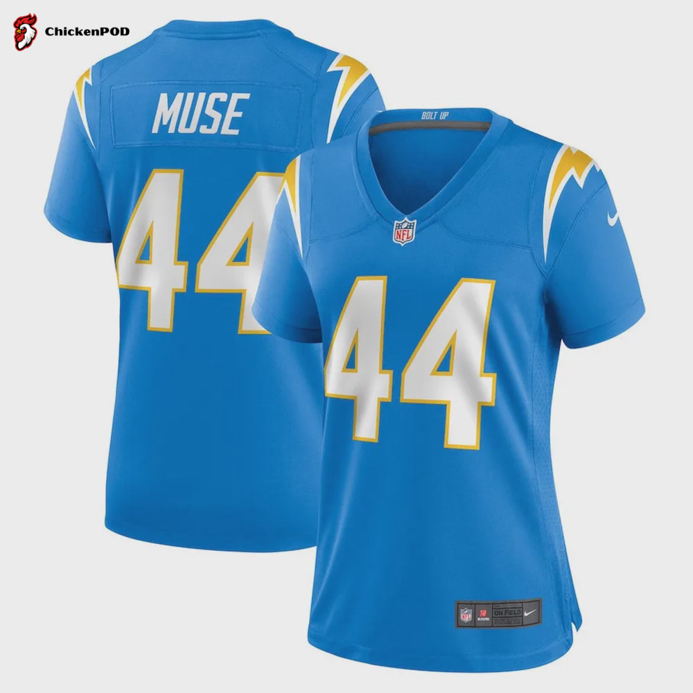 Tanner Muse 44 Los Angeles Chargers Women Team Game Jersey – Powder Blue