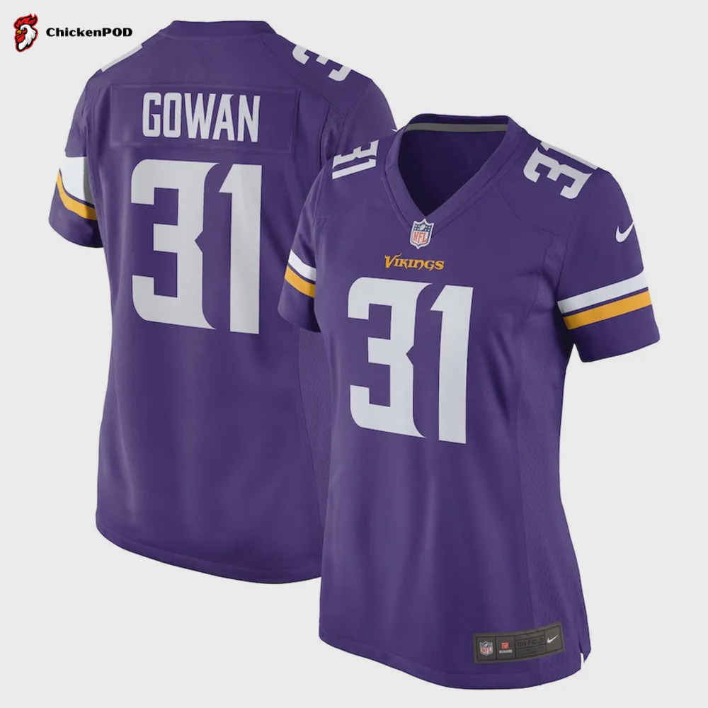 Tay Gowan 31 Minnesota Vikings Women’s Home Game Player Jersey – Purple