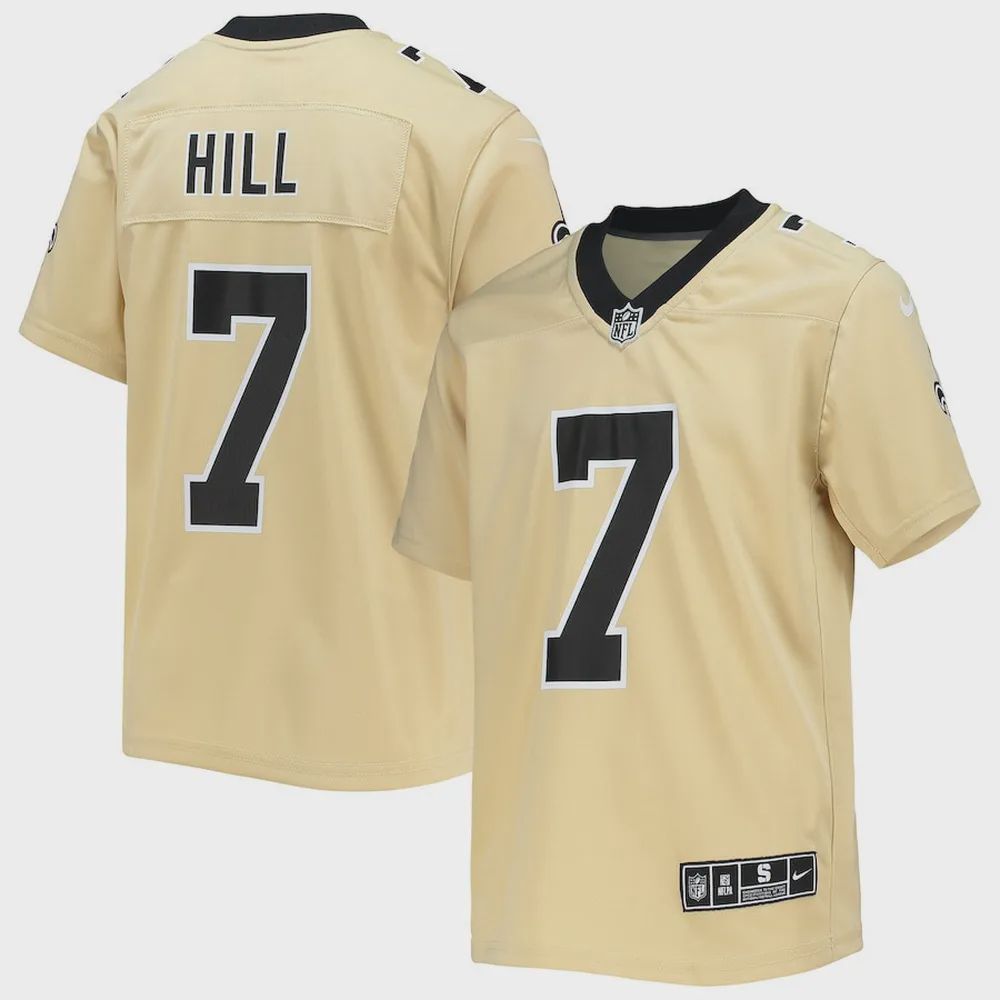 Taysom Hill 7 New Orleans Saints Youth Inverted Team Game Jersey – Gold