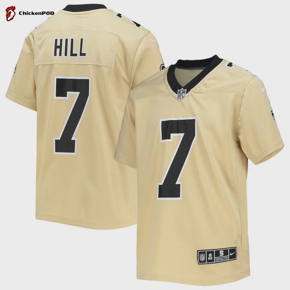 Taysom Hill 7 New Orleans Saints Youth Inverted Team Game Jersey – Gold