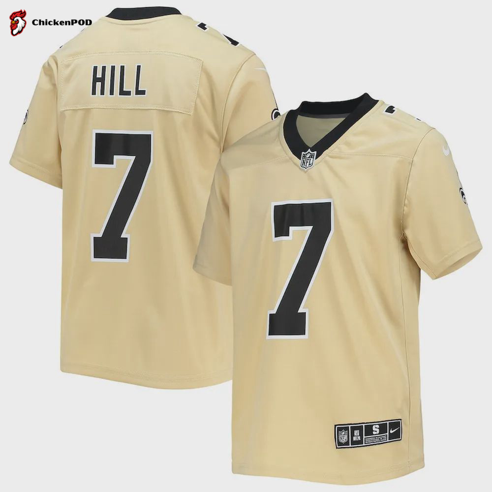 Taysom Hill 7 New Orleans Saints Youth Inverted Team Game Jersey – Gold