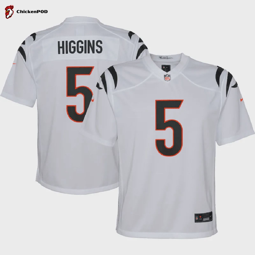 Tee Higgins 5 Cincinnati Bengals Youth Game Jersey – White