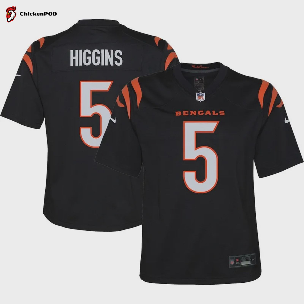 Tee Higgins 5 Cincinnati Bengals Youth Game Player Jersey – Black