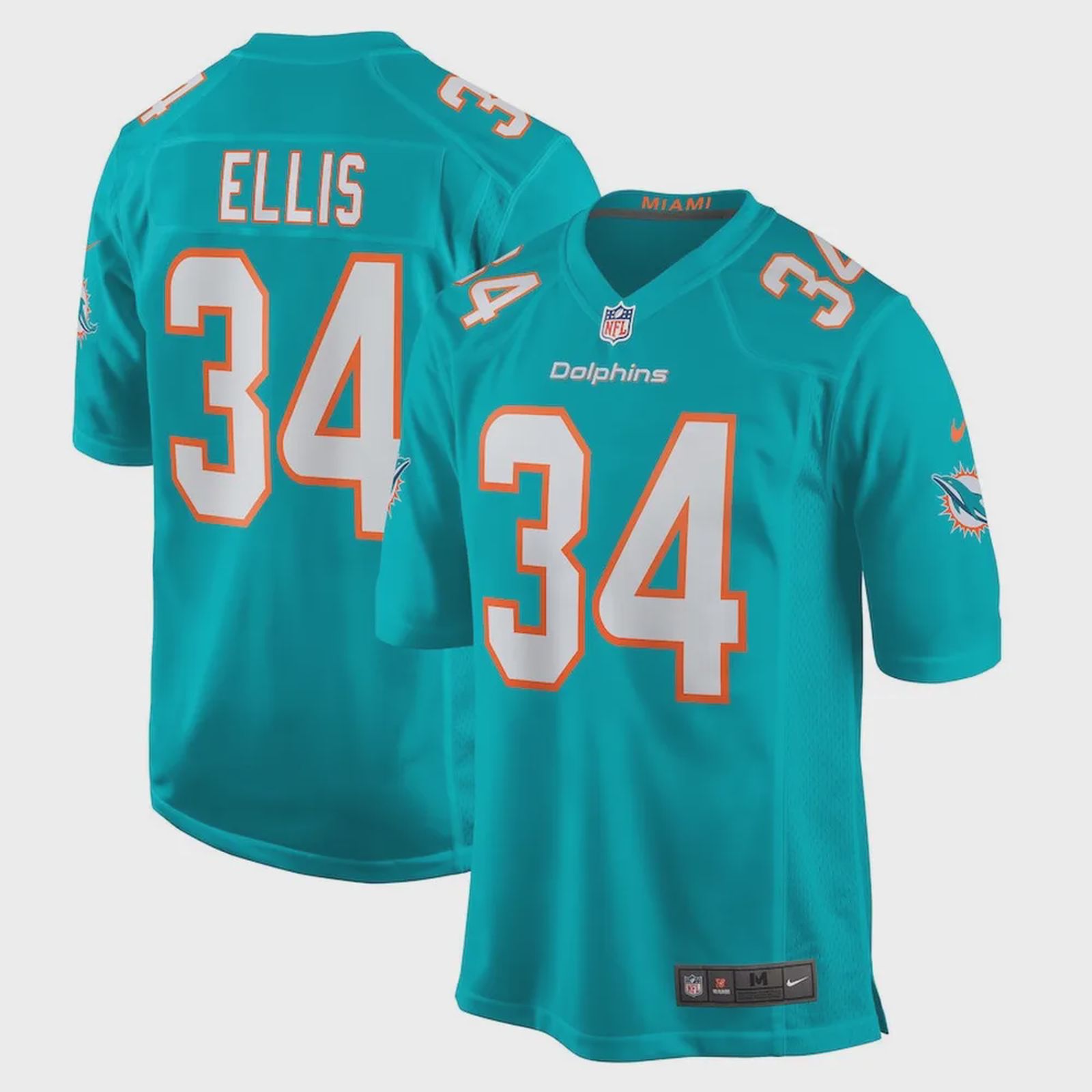 Tino Ellis 34 Miami Dolphins Men Game Jersey – Aqua