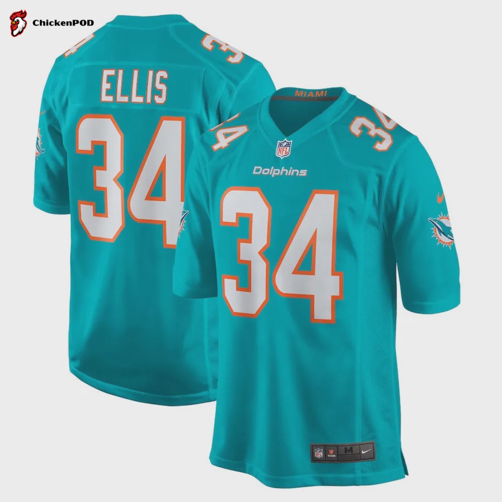 Tino Ellis 34 Miami Dolphins Men Game Jersey – Aqua