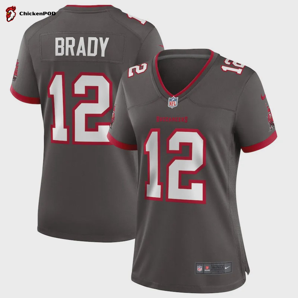 Tom Brady 12 Tampa Bay Buccaneers Women’s Alternate Game Jersey – Pewter