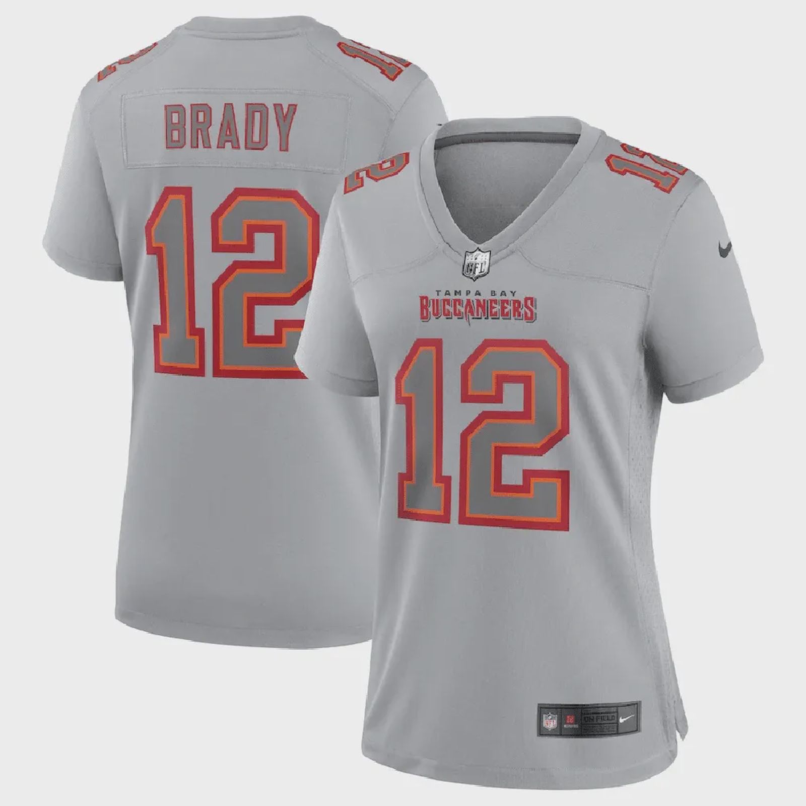 Tom Brady 12 Tampa Bay Buccaneers Women’s Atmosphere Fashion Game Jersey – Gray