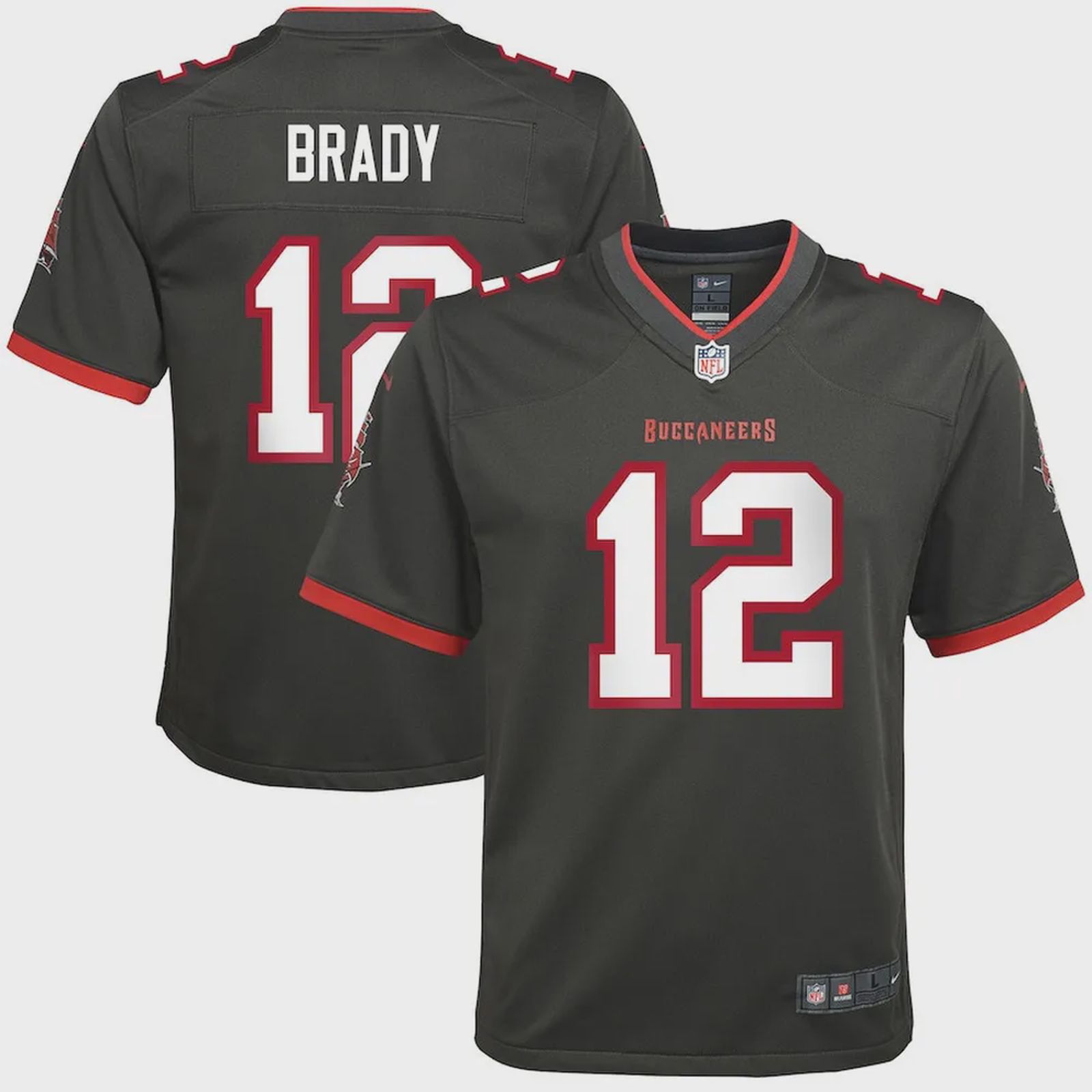 Tom Brady 12 Tampa Bay Buccaneers Youth Alternate Game Jersey – Pewter