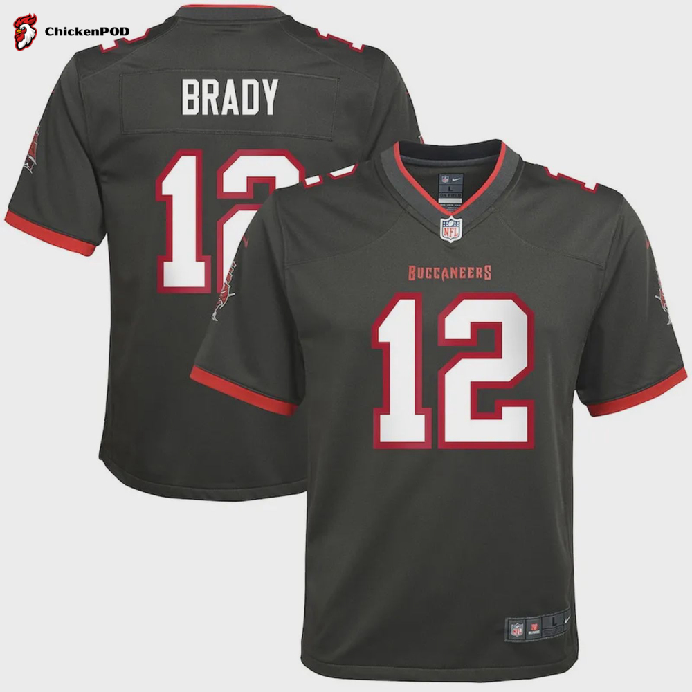 Tom Brady 12 Tampa Bay Buccaneers Youth Alternate Game Jersey – Pewter