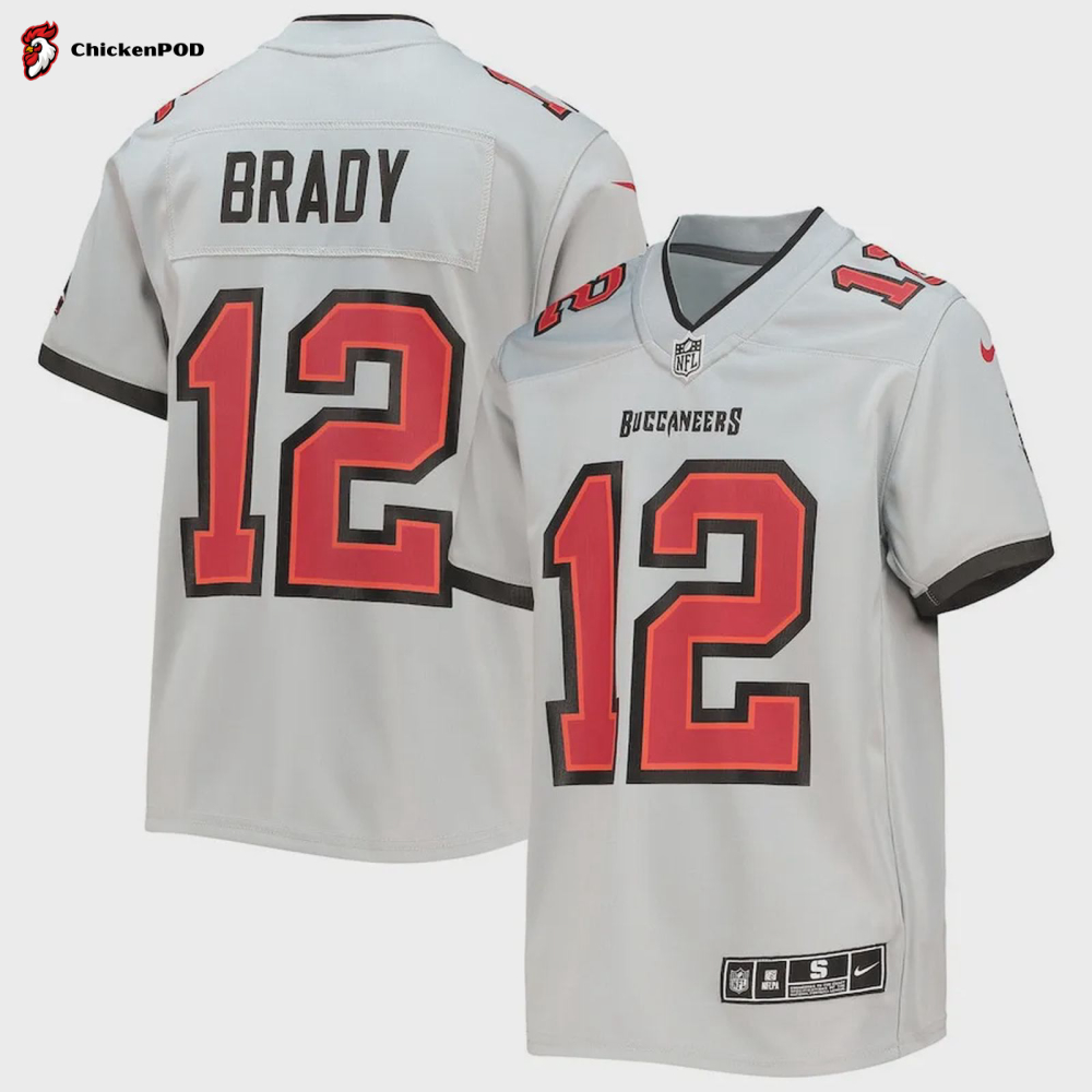 Tom Brady 12 Tampa Bay Buccaneers Youth Inverted Team Game Jersey – Gray