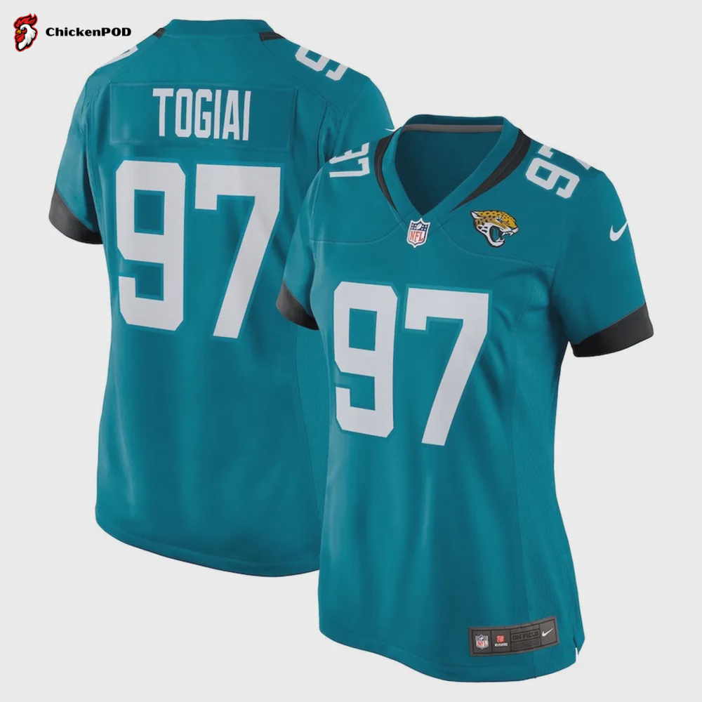 Tommy Togiai 97 Jacksonville Jaguars Women’s Team Game Jersey – Teal