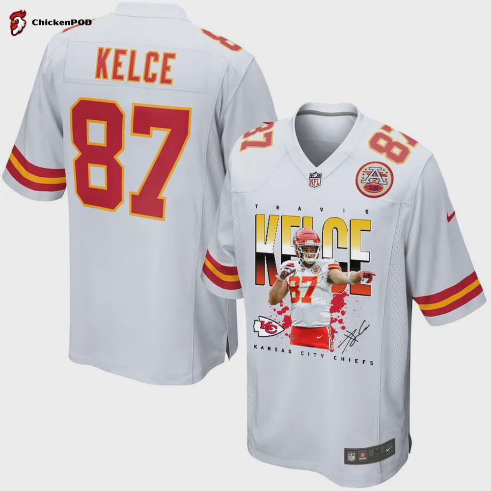 Travis Kelce 87 Kansas City Chiefs Catching Fire Game Jersey – Men, White