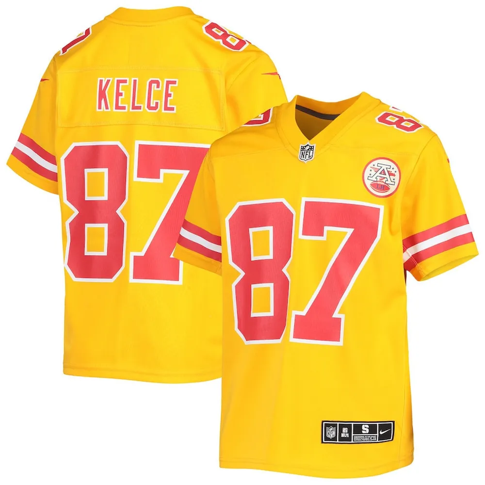 Travis Kelce 87 Kansas City Chiefs Youth Inverted Team Game Jersey – Gold