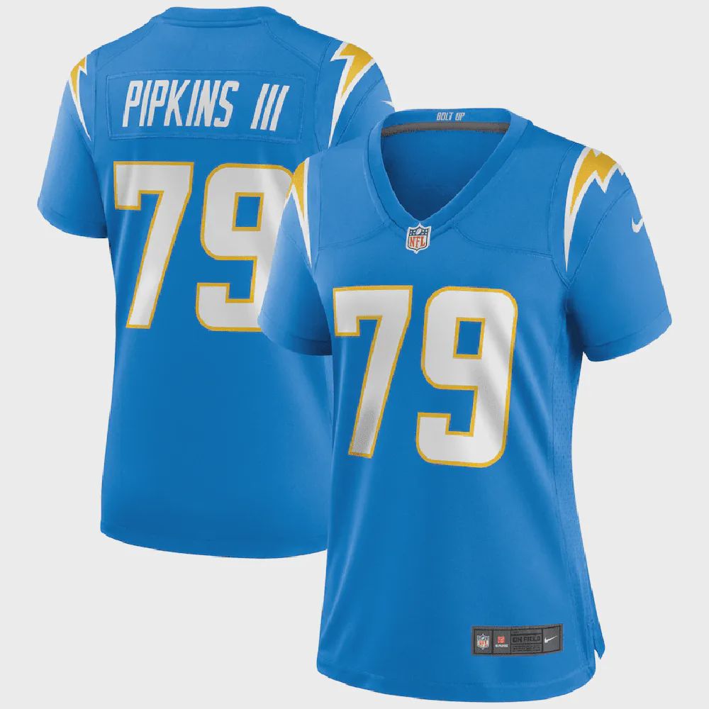 Trey Pipkins III 79 Los Angeles Chargers Women’s Game Jersey – Powder Blue