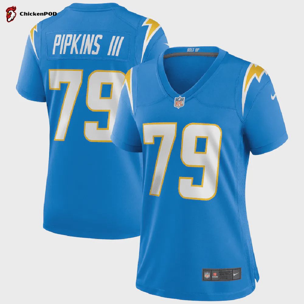 Trey Pipkins III 79 Los Angeles Chargers Women’s Game Jersey – Powder Blue