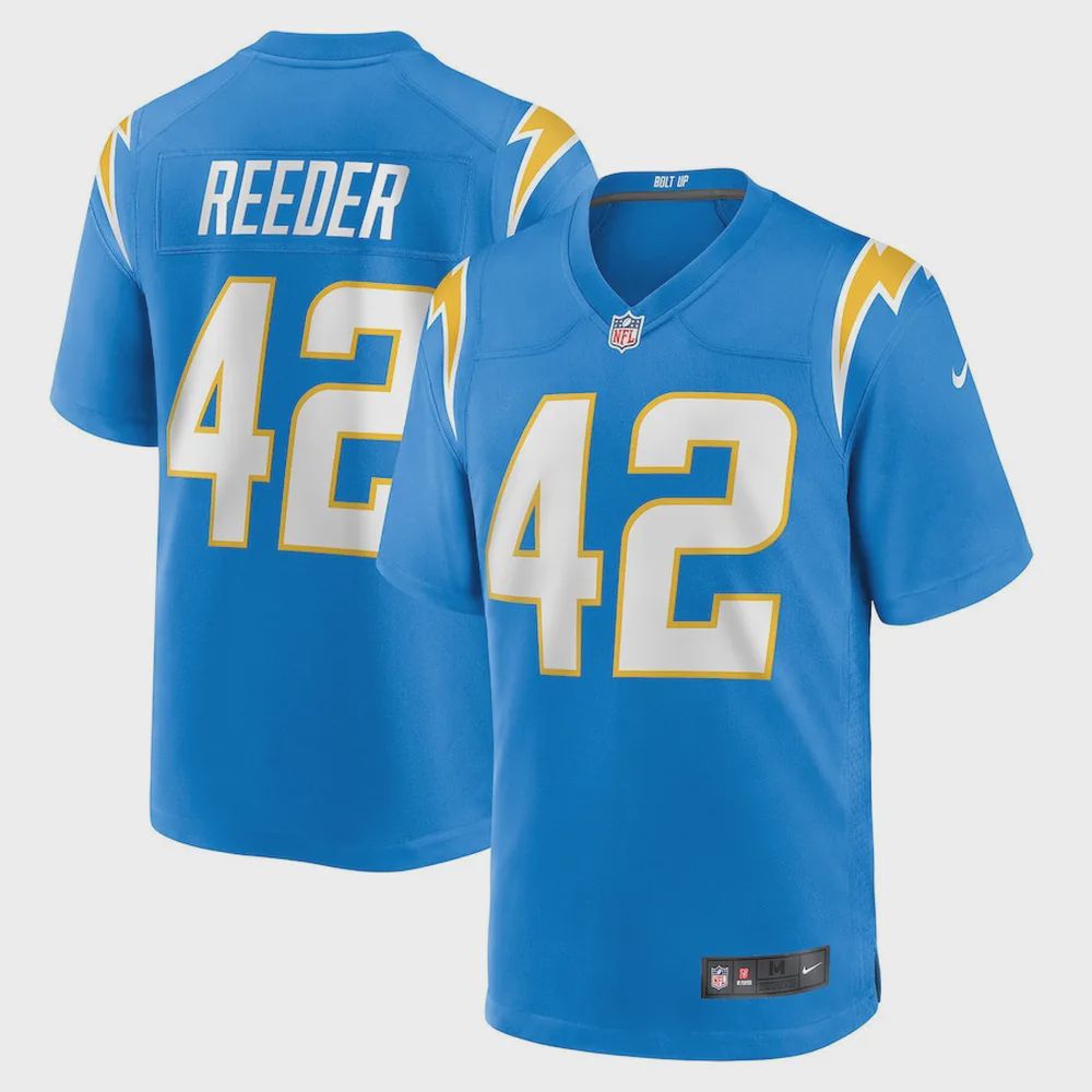 Troy Reeder 42 Los Angeles Chargers Game Jersey – Powder Blue