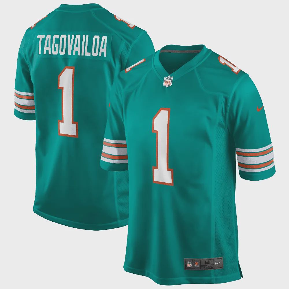 Tua Tagovailoa 1 Miami Dolphins Alternate Game Jersey – Aqua Jersey