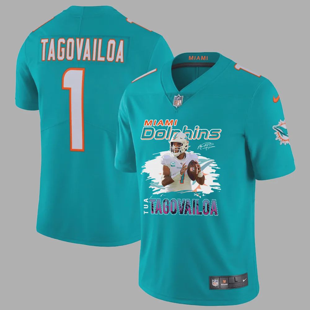 Tua Tagovailoa 1 Miami Dolphins Art Design Game Jersey – Men, Aqua