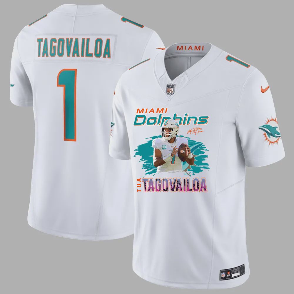 Tua Tagovailoa 1 Miami Dolphins Art Design Game Jersey – Men, White