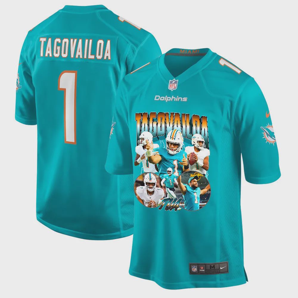 Tua Tagovailoa 1 Miami Dolphins Hawaiian Hero Game Jersey, Aqua- Men