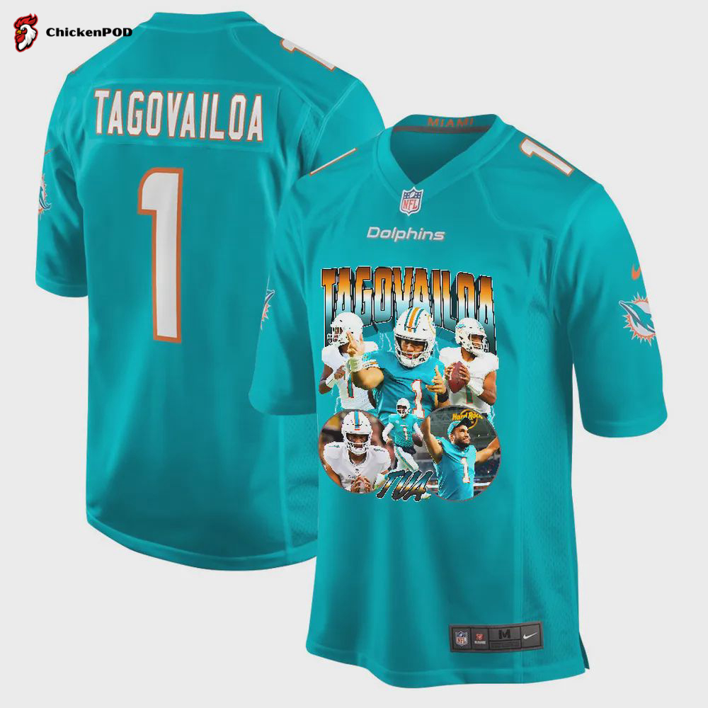 Tua Tagovailoa 1 Miami Dolphins Art Design Game Jersey – Men, Aqua