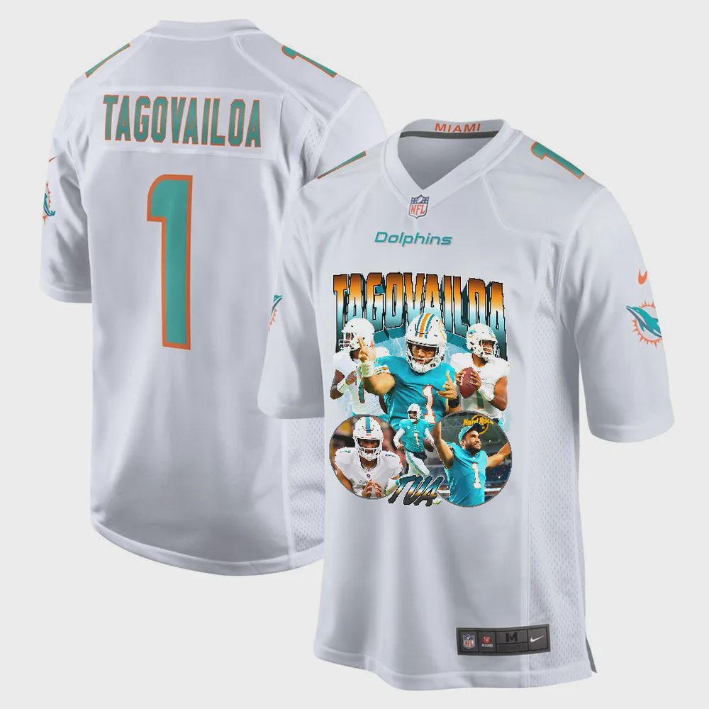 Tua Tagovailoa 1 Miami Dolphins Hawaiian Hero Game Jersey, White- Men