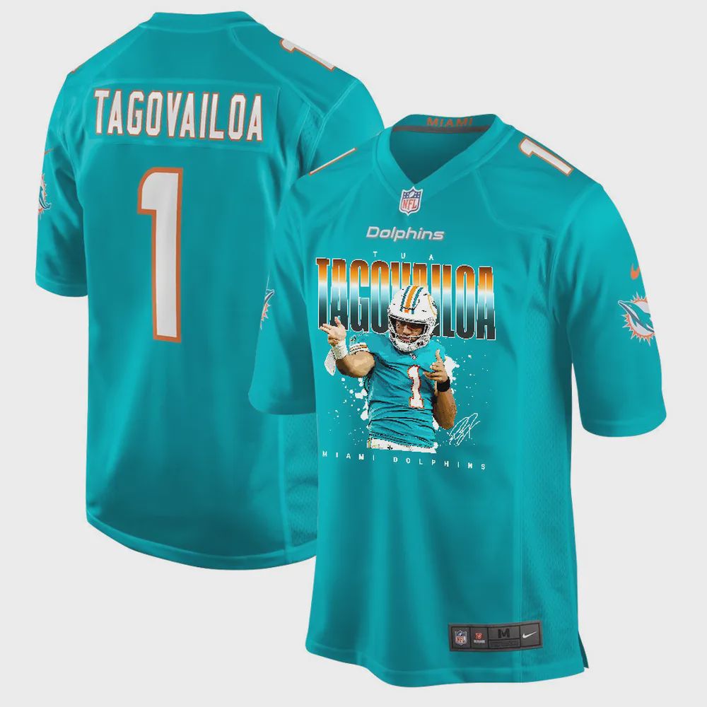 Tua Tagovailoa 1 Miami Dolphins Rising Star Game Jersey, Aqua- Men