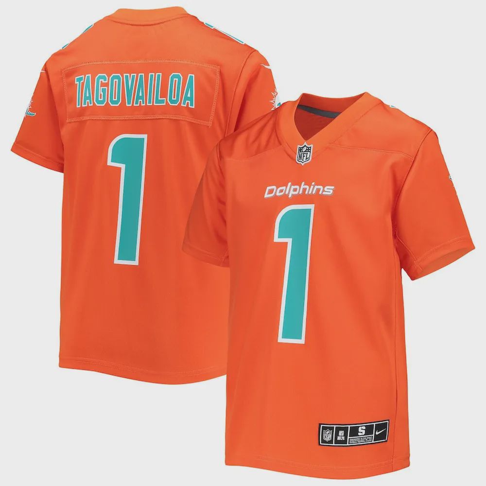 Tua Tagovailoa 1 Miami Dolphins Youth Inverted Team Game Jersey – Orange