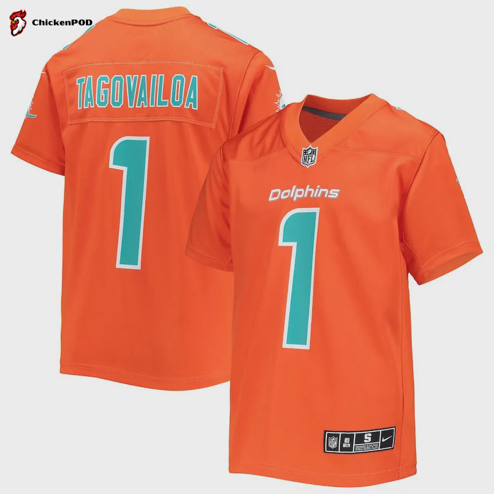 Tua Tagovailoa 1 Miami Dolphins Youth Inverted Team Game Jersey – Orange