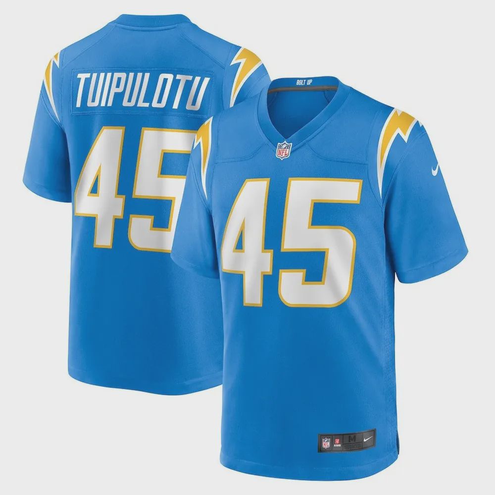 Tuli Tuipulotu 45 Los Angeles Chargers Team Game Jersey – Powder Blue