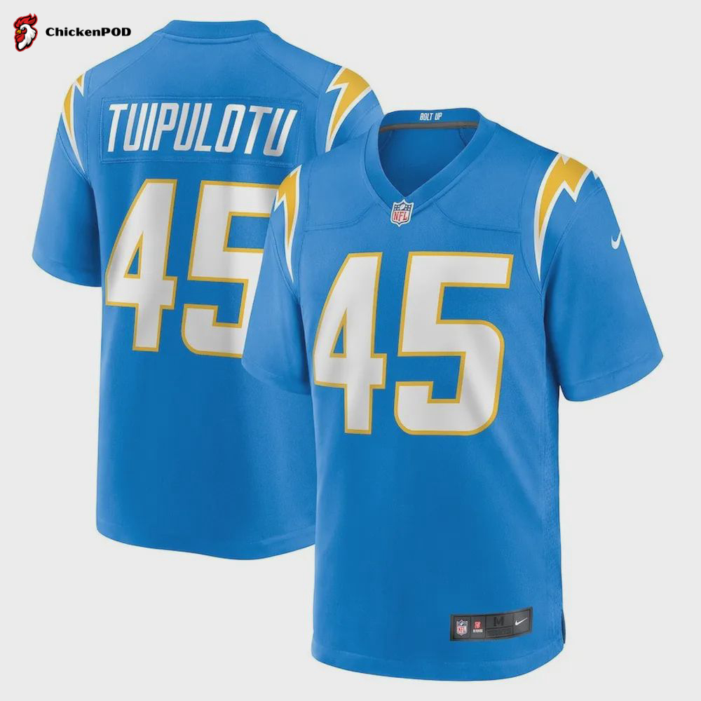 Tuli Tuipulotu 45 Los Angeles Chargers Team Game Jersey – Powder Blue