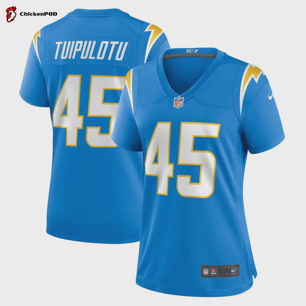 Tuli Tuipulotu 45 Los Angeles Chargers Women Game Jersey – Powder Blue