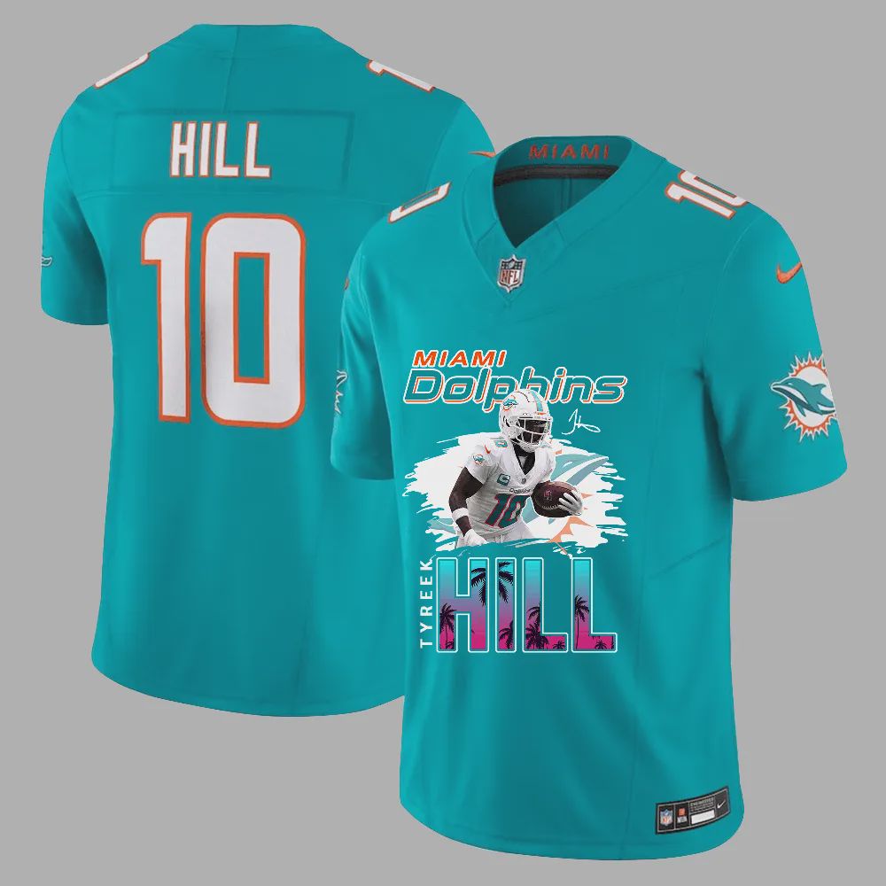 Tyreek Hill 10 Miami Dolphins Art Design Game Jersey – Men, Aqua