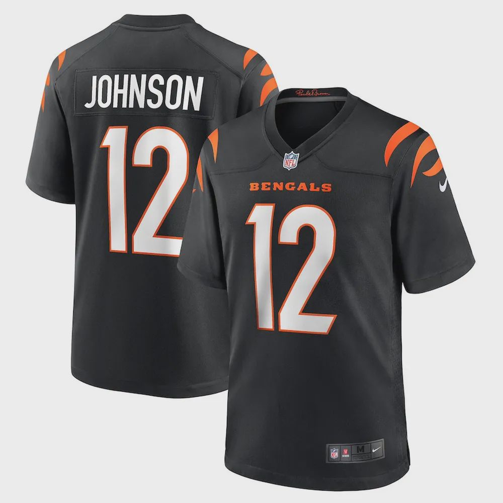 Tyron Johnson 12 Cincinnati Bengals Men’s Home Game Jersey – Black