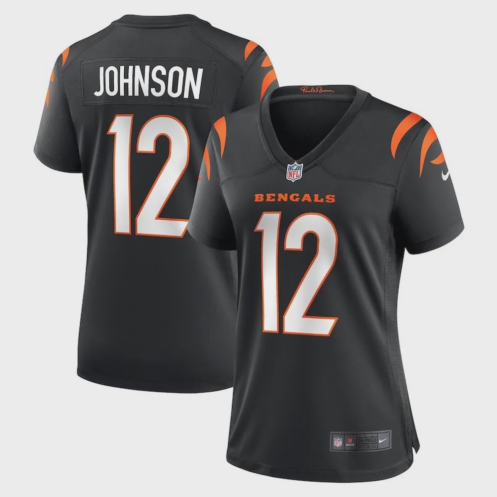 Tyron Johnson 12 Cincinnati Bengals Women’s Home Game Player Jersey – Black