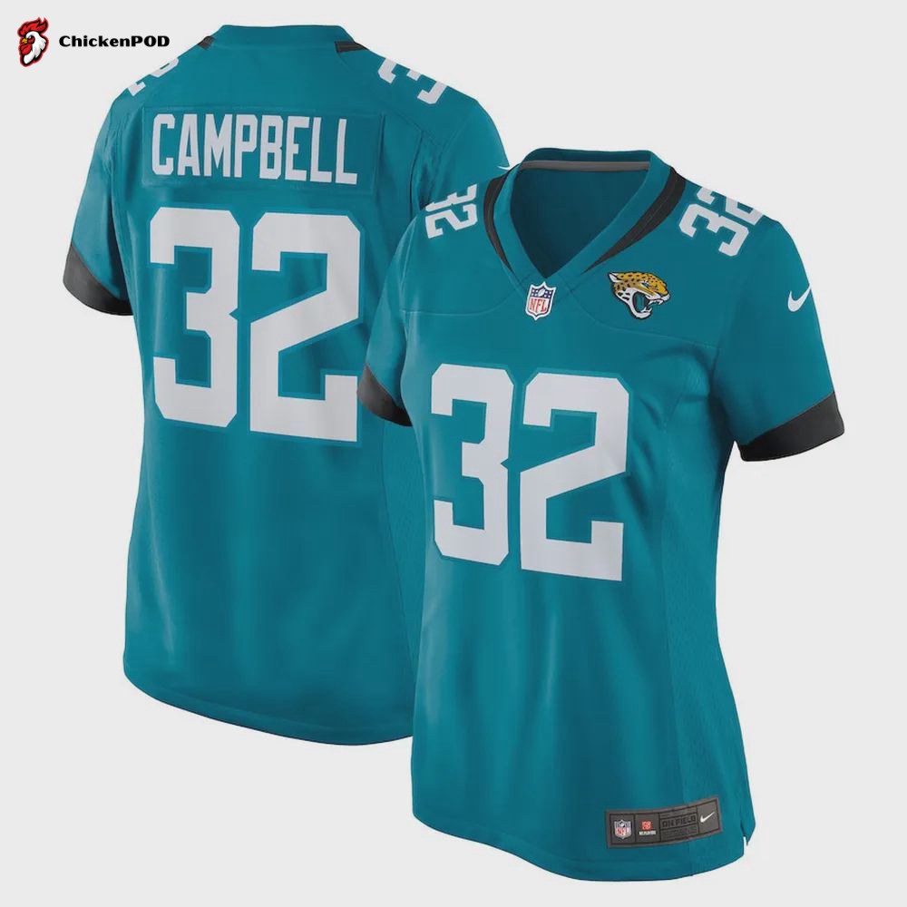 Tyson Campbell 32 Jacksonville Jaguars Women’s Game Jersey – Teal