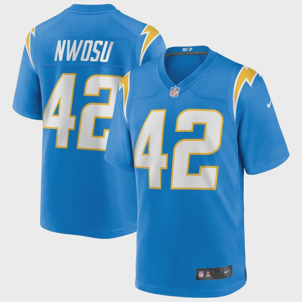 Uchenna Nwosu 42 Los Angeles Chargers Men Game Jersey – Powder Blue