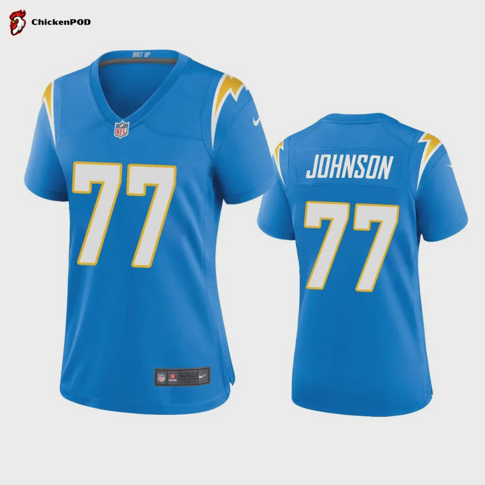 Women’s Los Angeles Chargers Zion Johnson 77 Powder Blue Game Jersey