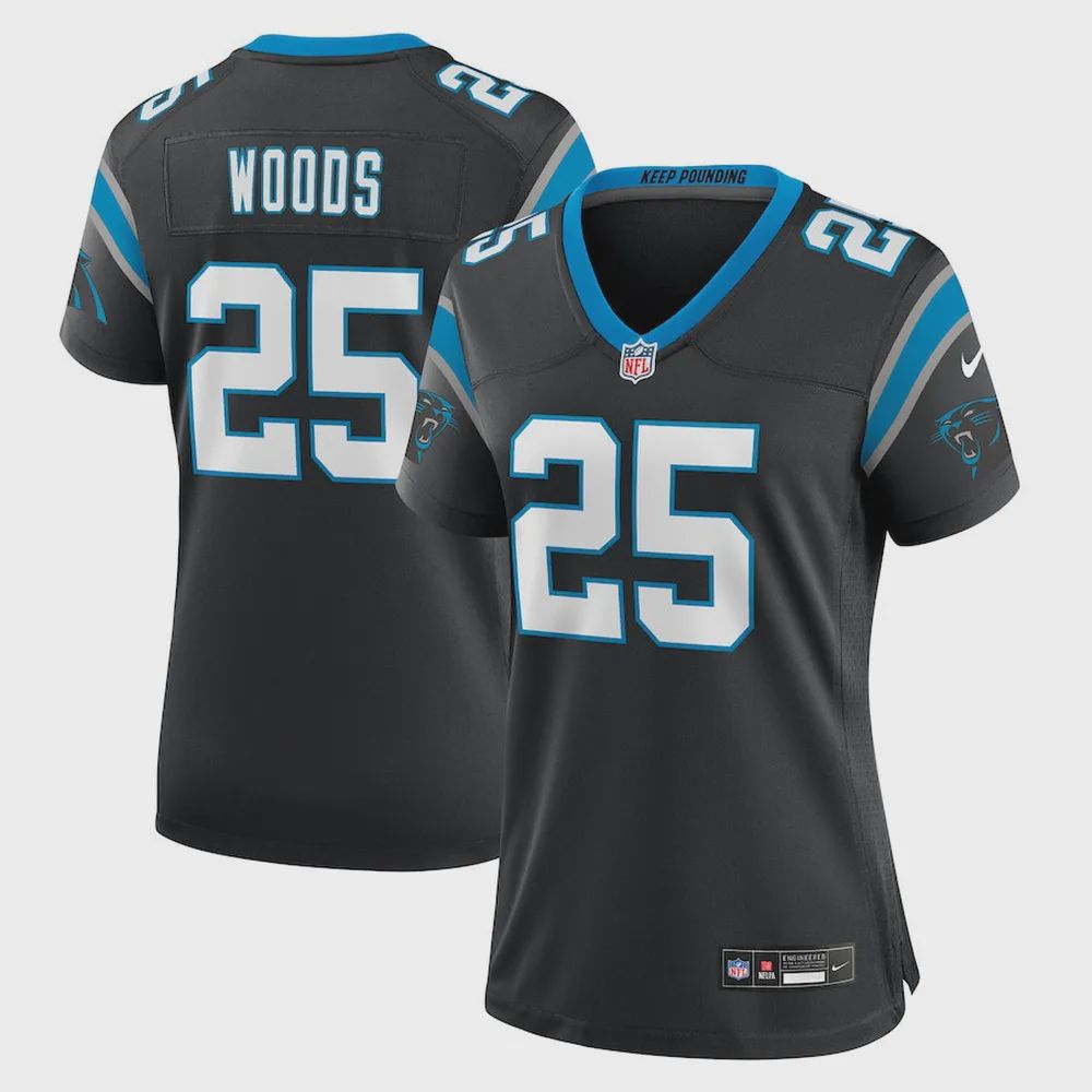 Xavier Woods 25 Carolina Panthers Women’s Team Game Jersey – Black