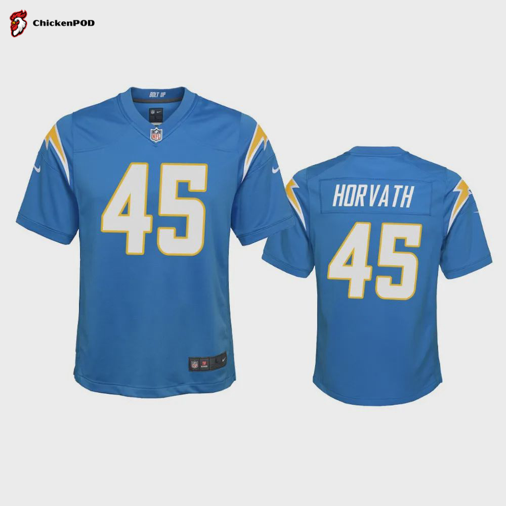 Youth Chargers Zander Horvath 45 Powder Blue Game Jersey