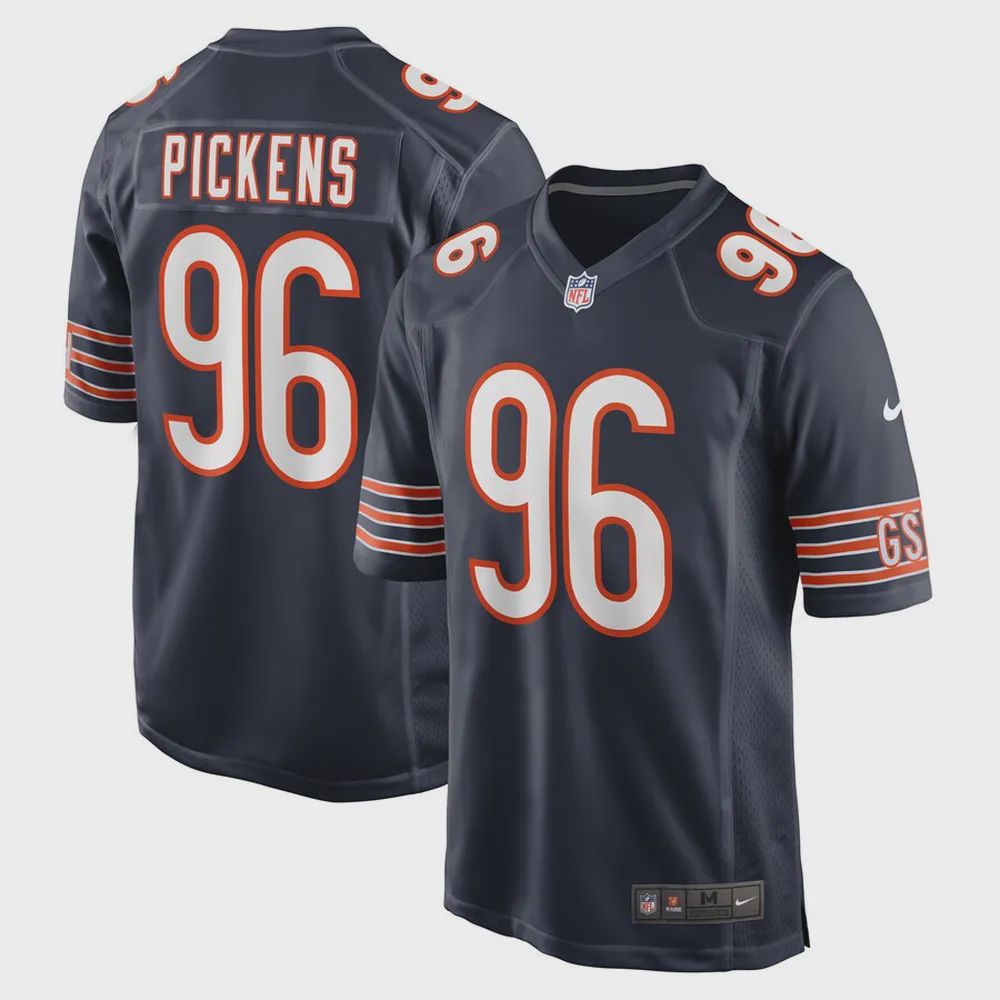 Zacch Pickens 96 Chicago Bears Team Game Jersey – Navy